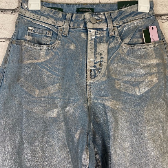 Wild Fable Silver Metallic Wide Leg High Rise Jeans size 0 - Picture 3 of 8